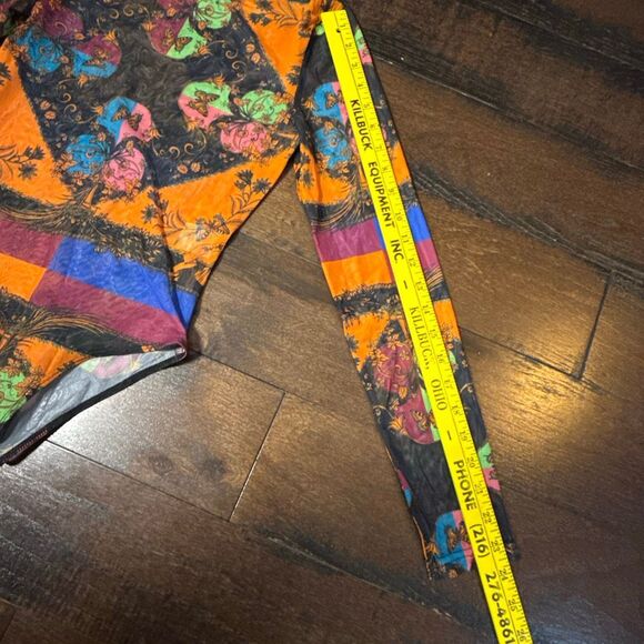 Akira sheer colorful bodysuit women’s size small long sleeve geometric abstract - Picture 6 of 8